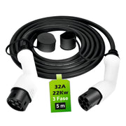 Cable EV Tipo 2 a Tipo 2 (32A Trifásico 22kW) de longitud 5 metros, Proteccion IP54 estándares IEC 61851-1 y EN 62196-2